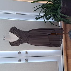 Neutral Tone Grecian High-Low Cocktail Dress